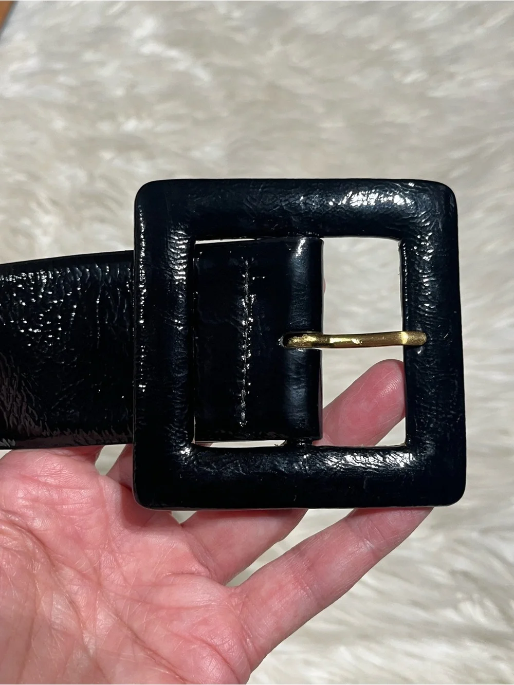 W. Kleinberg Black Patent Leather Belt with Large Square Buckle - $195